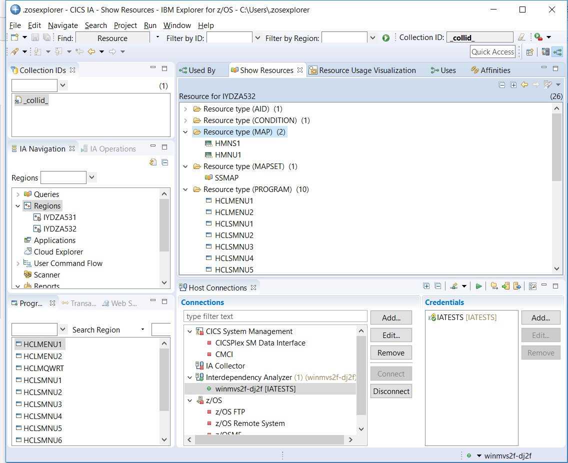 Screen image of the CICS IA perspective in the CICS IA plug-in.