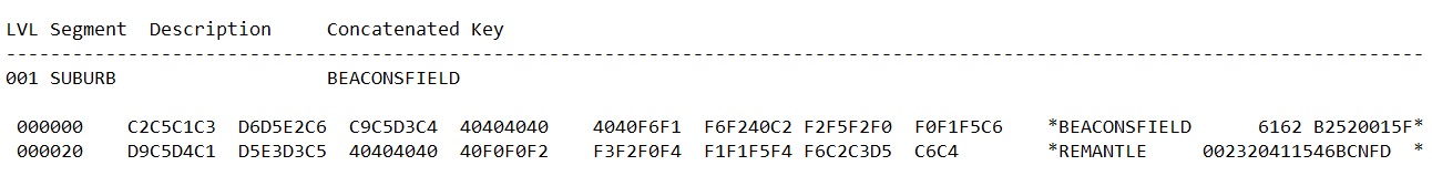「Across (横方向)」のダンプ形式の例の画像