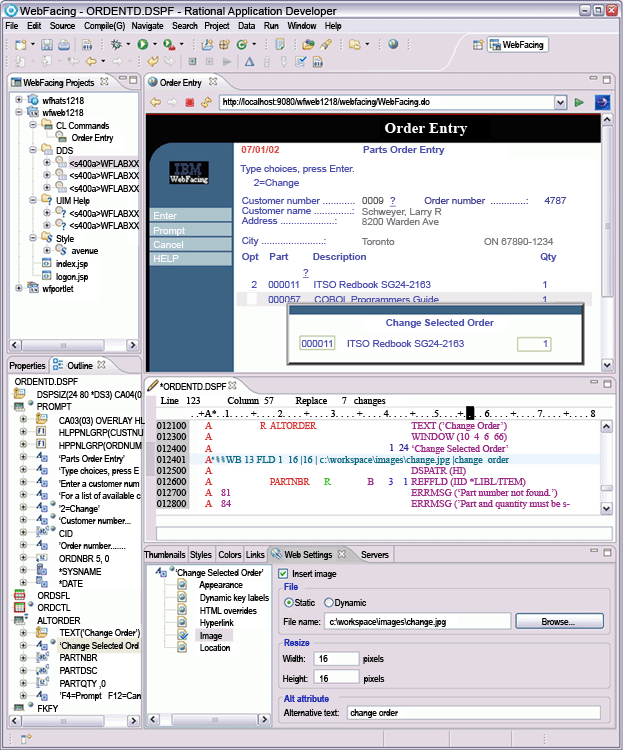 Working with projects in the WebFacing perspective