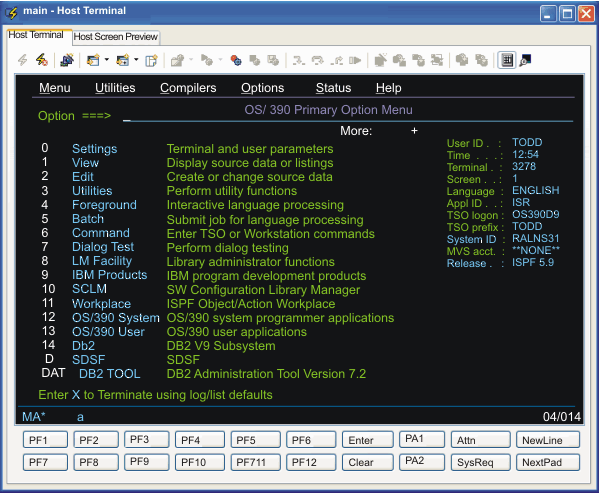 The OS/390 ISPF Primary Option Menu