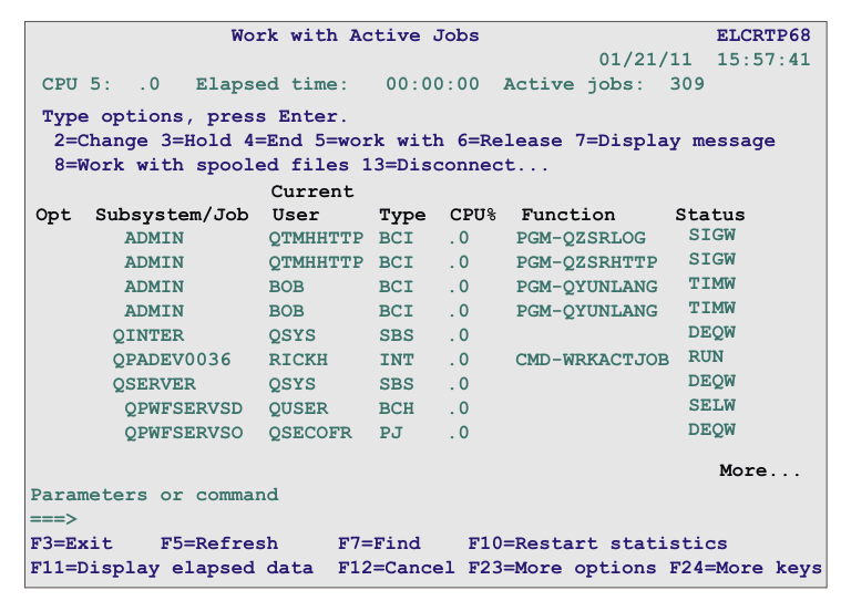 Work with Active Jobs host screen