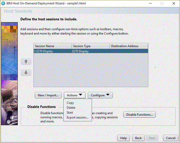 Host Sessions window