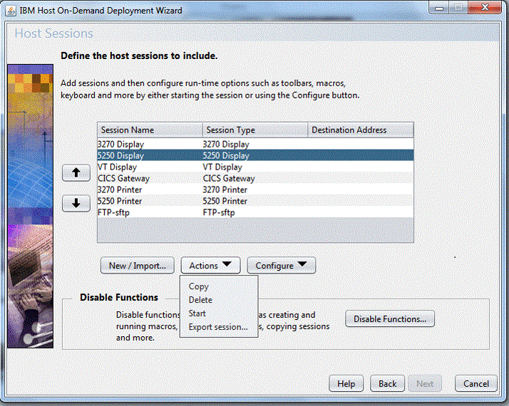 Host Sessions window