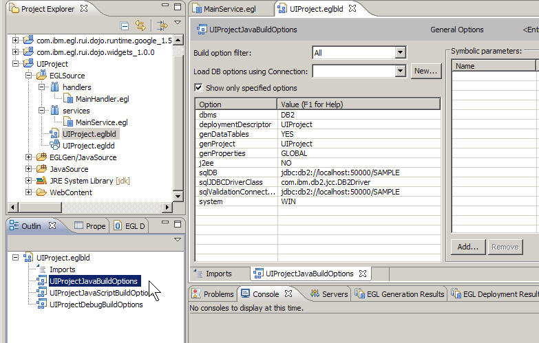 The Build Parts editor, containing three Build Descriptor parts