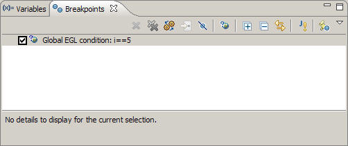 The condition is shown in the Breakpoints view.
