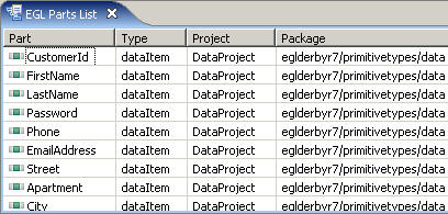 Picture of the EGL Parts List view