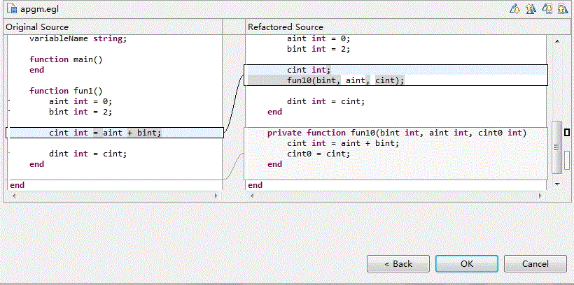 This screen capture shows the changes that will be made to the existing function.
