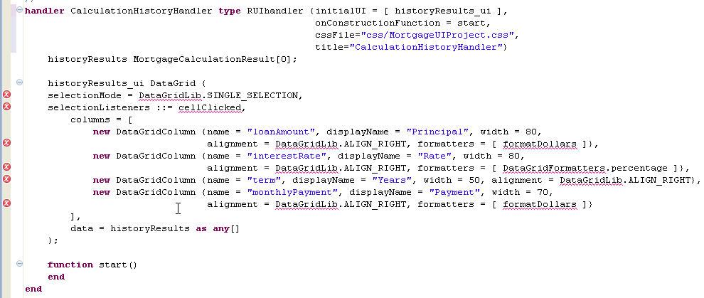 Snapshot of the historyResults_ui code