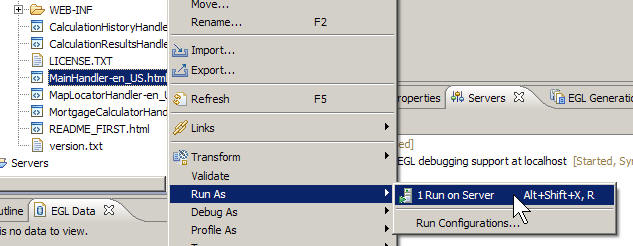 The Run on Server option is shown in the menu