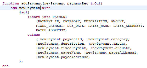 The embedded SQL code