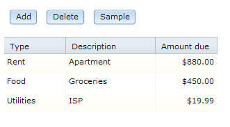 Three payment entries, Apartment, Groceries, and ISP are displayed