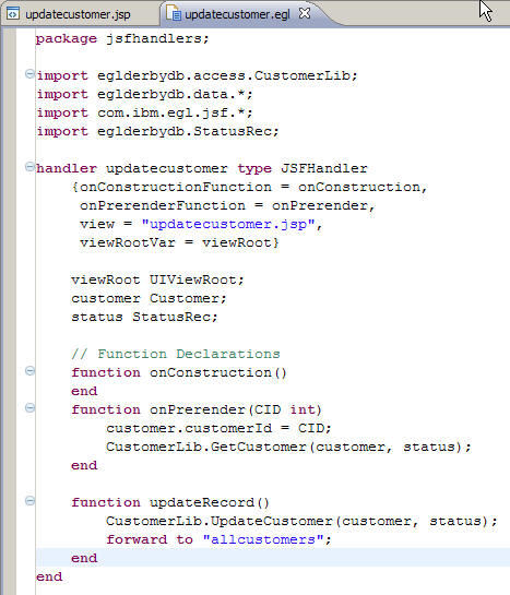 Appearance of the updatecustomer.egl file