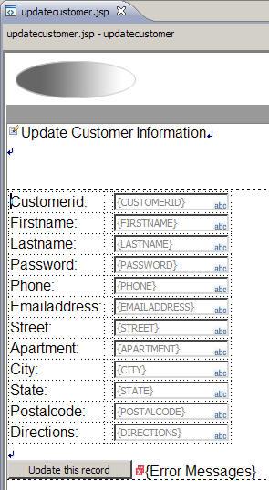 Appearance of updatecustomer.jsp page