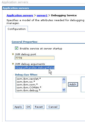 Add the property to the top of the list of JVM debug arguments