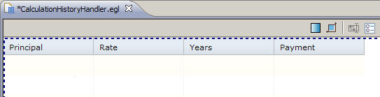The empty grid has a header with four columns.