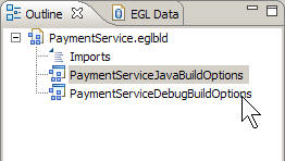 The outline view shows the various build descriptors in the build file.