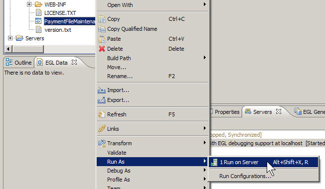 The Run on Server option is shown in the menu
