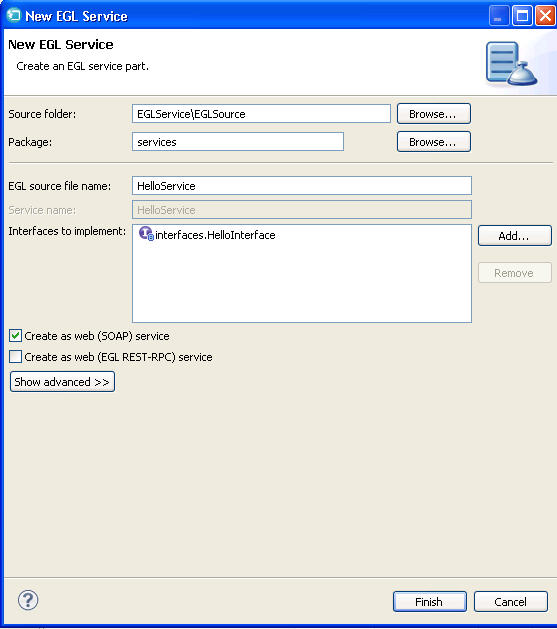 The New Service wizard