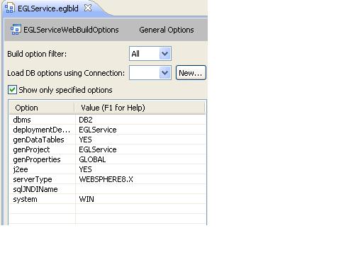 The build parts editor, showing the deploymentDescriptor option set to the name of the deployment descriptor