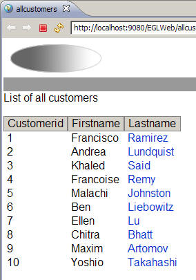 Page that lists several rows from a database
