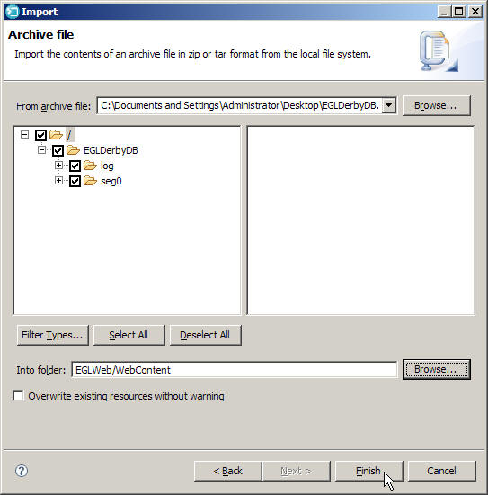 Picture of the Import window
