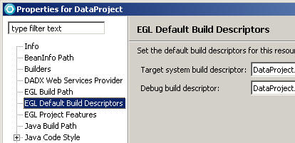 Picture of the properties window for an EGL project