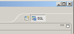 The EGL icon indicates the EGL perspective and is displayed on a tab that is underneath the minimize, maximize, and close icons.