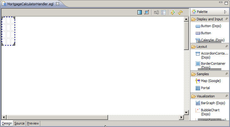 The Rich UI editor opens in Design view by default and shows a palette of widgets on the right.