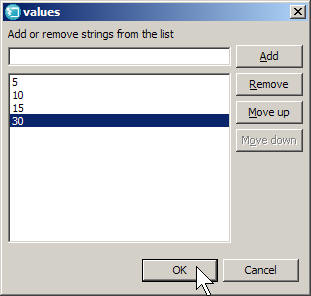 Each number in the values window is displayed on a new line.