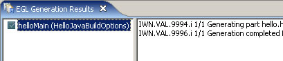 The EGL Generation Results view shows that your project has generated with no errors.