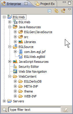 The Enterprise Explorer view includes the EGLWeb project