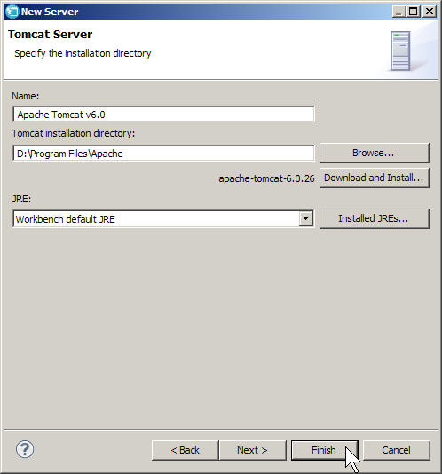 The Tomcat server window.