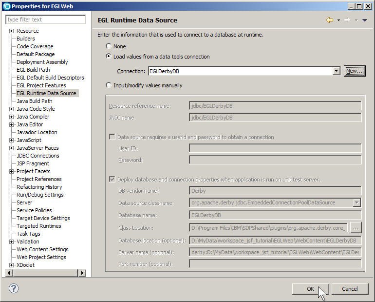 New Runtime Data Source on the Properties page