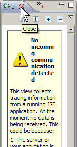 The JSF Trace view may show a yellow warning triangle.