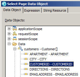 Select page data object window