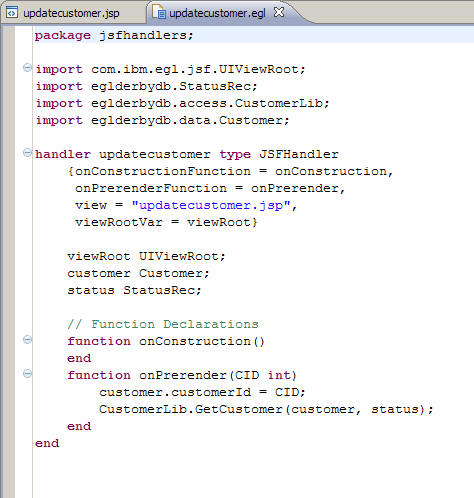 Appearance of the updatecustomer.egl file