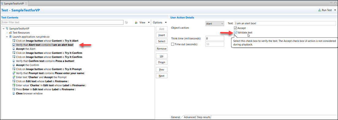 Adding verification point to test step