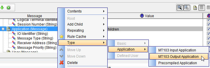 Example shows MT101 Input and Output applications