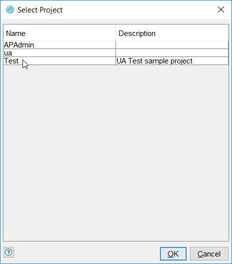 Image of the select project dialog box.