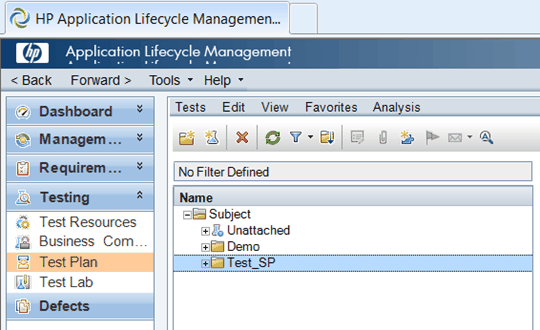 HP Quality Center Test Plan module