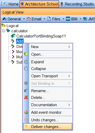 Image of the Git menu options in the logical view.