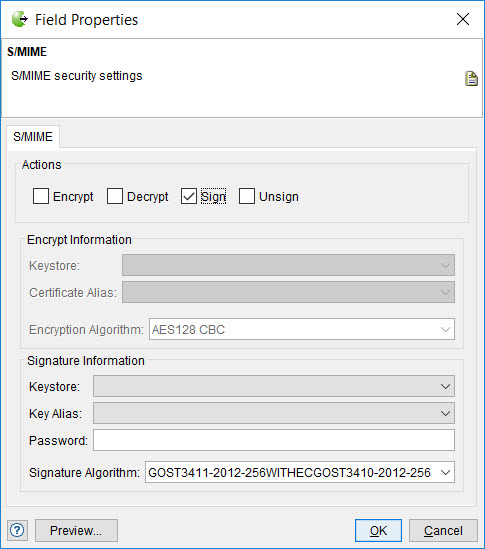 Image of the S/MIME security settings dialog box.