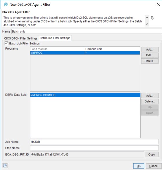 Agent for z/OS filter batch settings