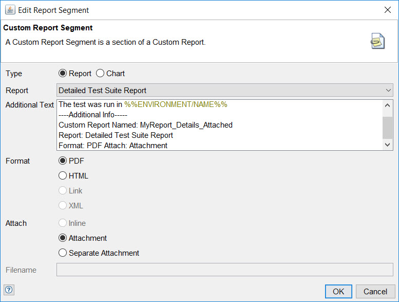 The Add Report Segment screen showing the additional text.