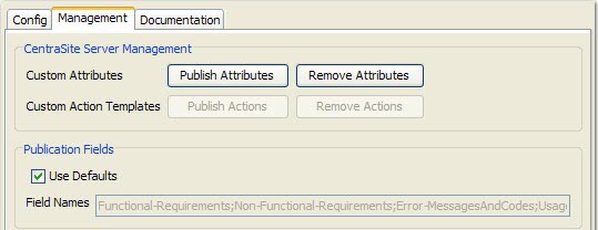 Management tab of CentraSite server in physical view