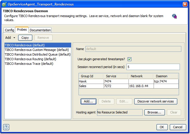 TIBCO Rendezvous Probe settings