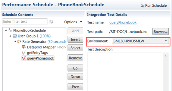 Select another environment for the test in the list