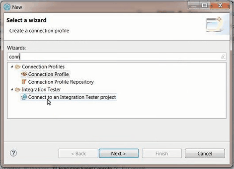 Connect to Rational Integration Tester project wizard page