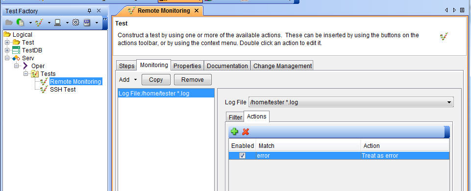 Add log file action dialog