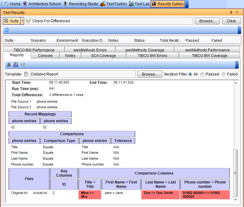 Compare report in the Results Gallery.